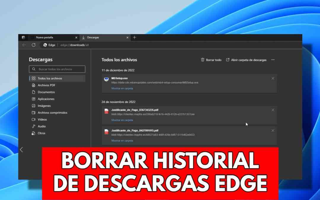 Cómo eliminar historial de descargas en edge windows 11