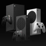 Concepto artístico de la consola Xbox de próxima generación, con un diseño futurista en negro mate e iluminación verde, mostrando su logotipo y el de AMD.
